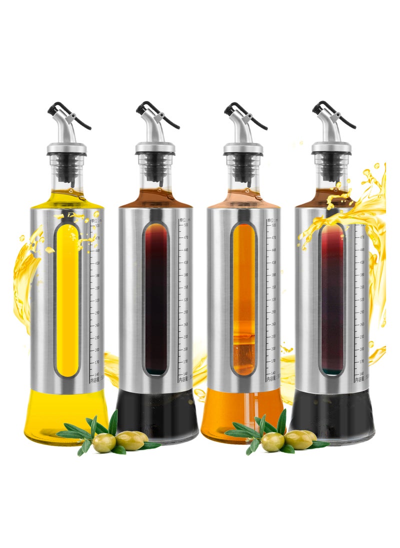 2-Pack 500ml Glass Oil Dispenser Bottle with Measuring Scale, Leak-Proof, Non-Drip Spout for Olive Oil, Vinegar, Sauces, and Syrups