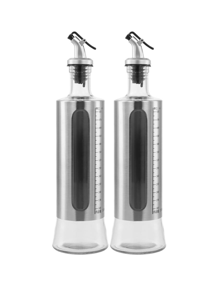 2-Pack 500ml Glass Oil Dispenser Bottle with Measuring Scale, Leak-Proof, Non-Drip Spout for Olive Oil, Vinegar, Sauces, and Syrups