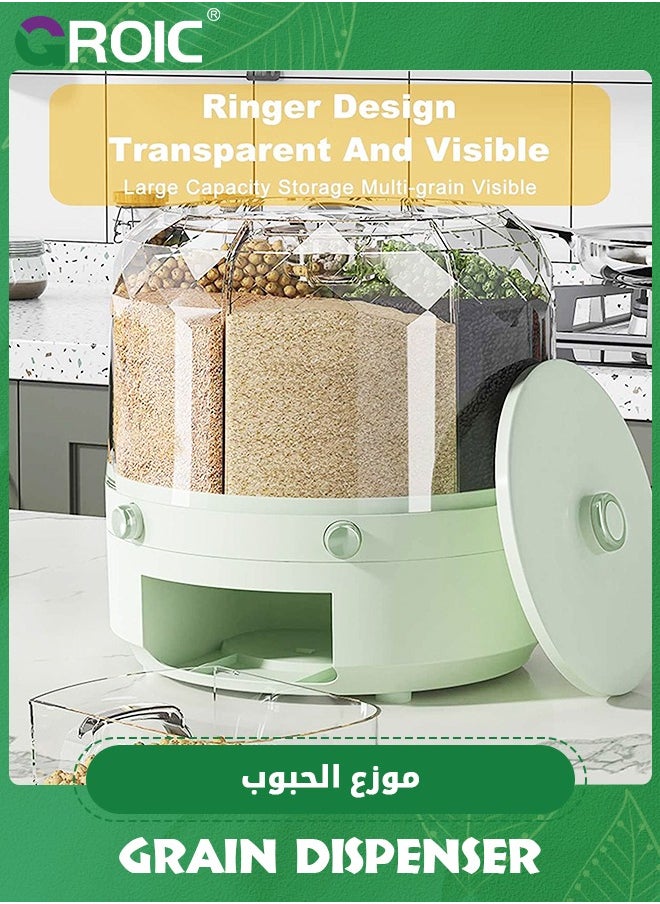 Grain Storage Container,Grain Dispenser, 6-Grid 360° Rotating Rice Dispenser with Airtight Lid, Food Storage Container for Rice, Beans, and Cereal, Kitchen Dispenser Keeper for Grains Beans Corns