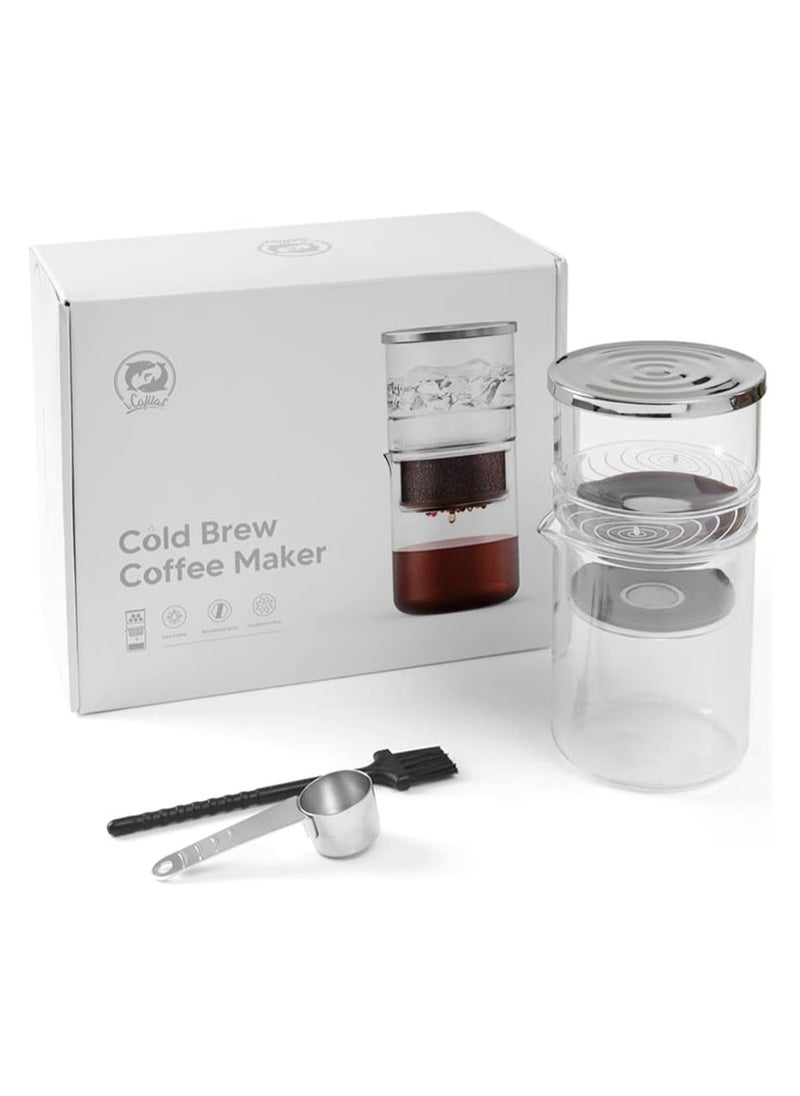 Cold Brew Coffee Maker 10Ten oz, Dripper Iced Coffee Brewer Maker with Adjustable Water Flow, Stainless Steel Filter, Borosilicate Glass For Home & Office Use