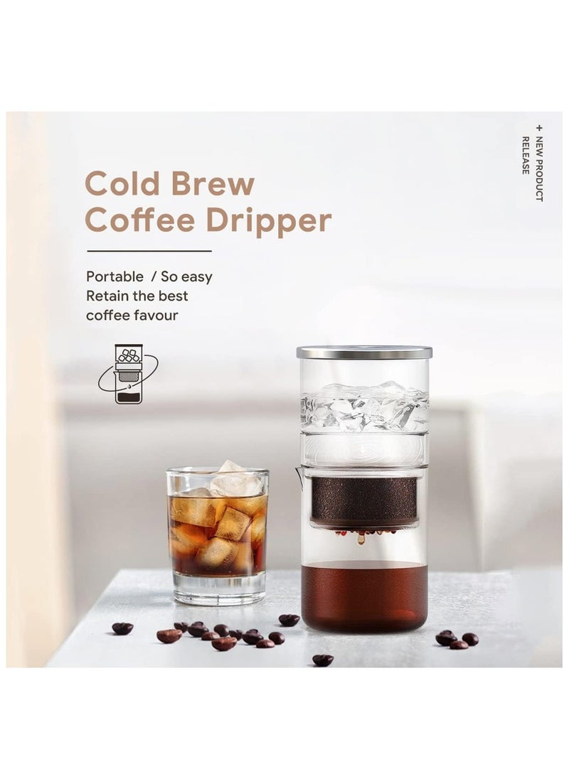 Cold Brew Coffee Maker 10Ten oz, Dripper Iced Coffee Brewer Maker with Adjustable Water Flow, Stainless Steel Filter, Borosilicate Glass For Home & Office Use