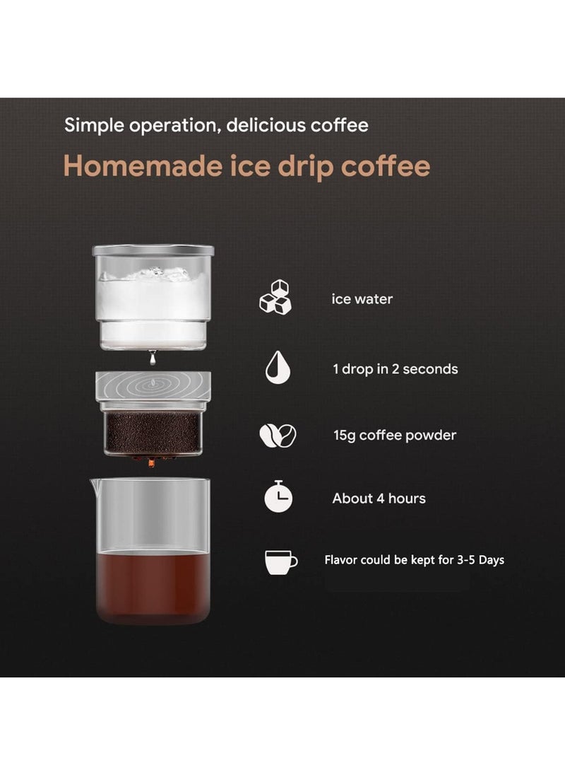 Cold Brew Coffee Maker 10Ten oz, Dripper Iced Coffee Brewer Maker with Adjustable Water Flow, Stainless Steel Filter, Borosilicate Glass For Home & Office Use