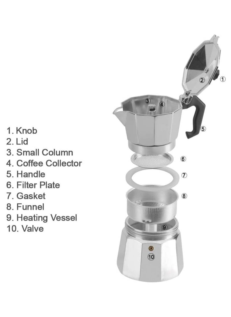 Stovetop Aluminum Silver Espresso Maker, Moka stove coffee maker, Moka Pot Coffee Maker for Gas or Electric Stove Top, Classic Italian Coffee Maker, 9 Cup (450Ml))