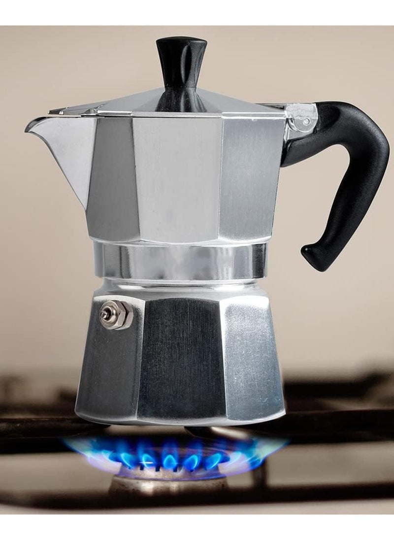 Stovetop Aluminum Silver Espresso Maker, Moka stove coffee maker, Moka Pot Coffee Maker for Gas or Electric Stove Top, Classic Italian Coffee Maker, 9 Cup (450Ml))