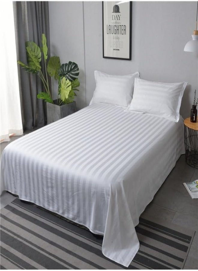 3 Piece Bedsheet Set - Super soft Hotel Quality Bedding Set, Includes 1 Flat Sheet (240x260 cm) & 2 Pillow Cases (50x75cm) – Durable and Fade-Resistant, Striped Pattern - WhComplete King Size Set: Includes 1 flat sheet (240x260 cm) and 2 pillowcases (50x75 cm), perfectly sized for King beds to ensure a seamless and comfortable fit.