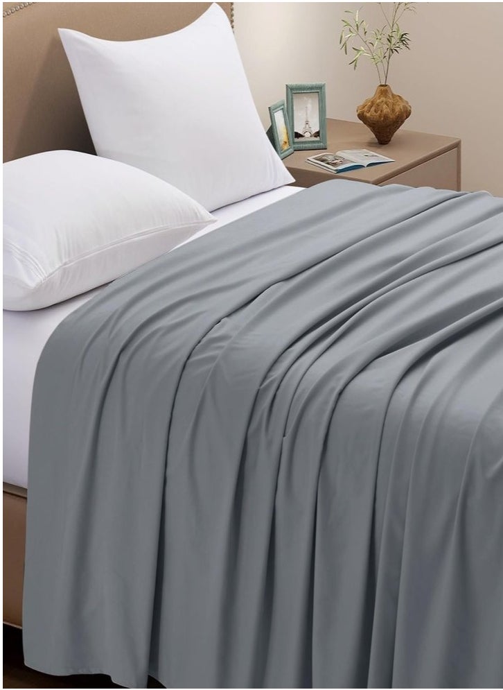 4 Pieces Bed Sheet Set – Includes 1 White Fitted Sheet 180x200cm, 2 Pillow Cases 50x75cm and 1 Gray Color Top Flat Sheet 240x260cm – (King Size)