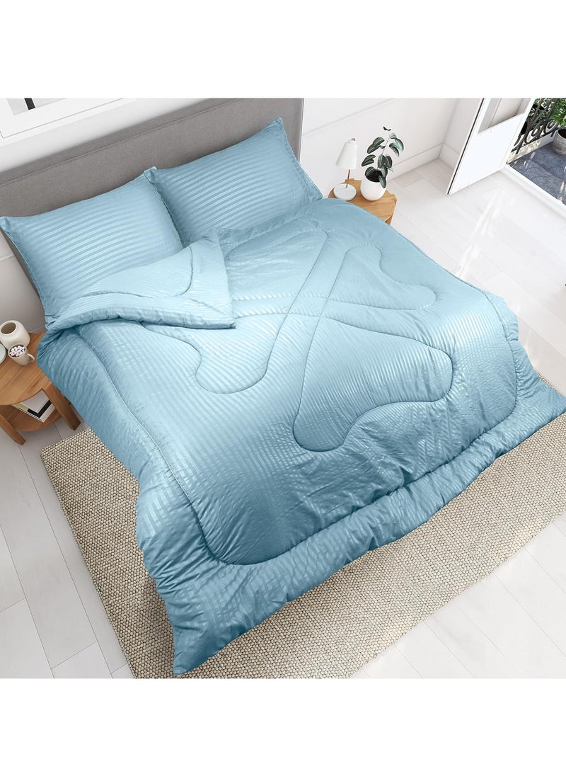 Down Alternative Comforter Set -Ultra Soft Brushed Stripe Microfiber Fabric, 200GSM Soft Fibersheet Filling, Size : Double 220 x 240cm, Color: Aqua