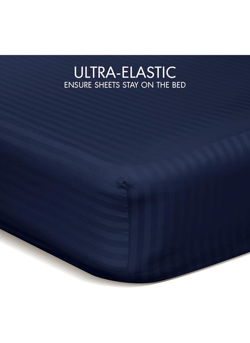 Down Alternative Comforter Set -Ultra Soft Brushed Stripe Microfiber Fabric, 200GSM Soft Fibersheet Filling, Size : Double 220 x 240cm, Color: Navy Blue