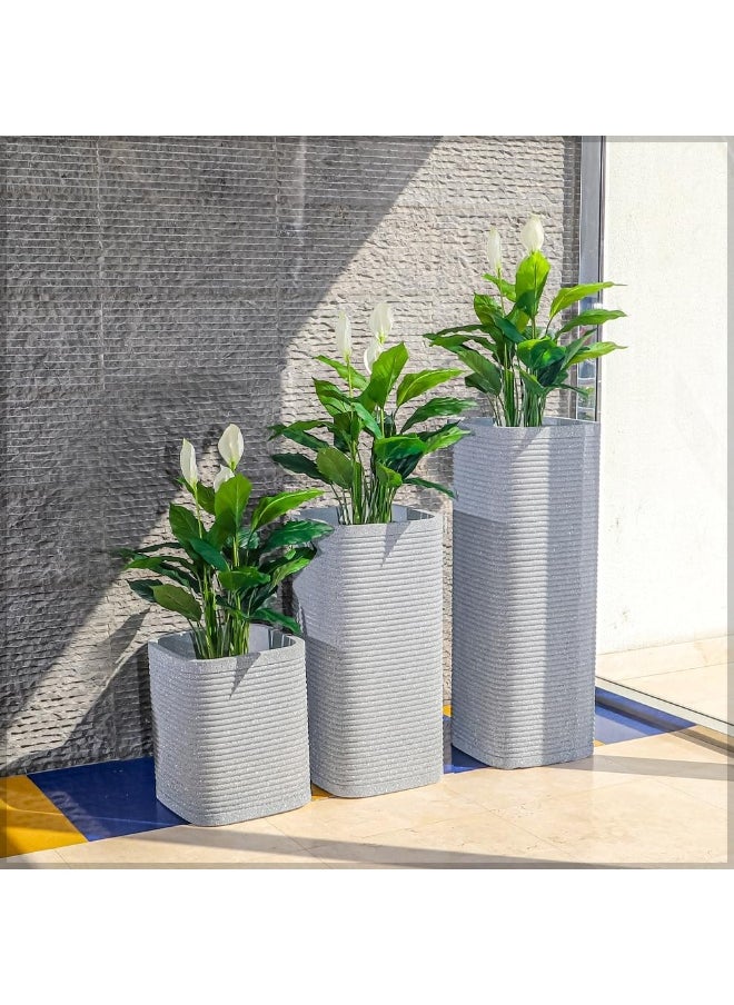 YAHOME Heavy-Duty Plant Pot, Ribbed Concrete-Look Tall Planter Pot with Drainage Holes, Lightweight & Weather-Resistant Flower Vase Suitable for Succulents, Herbs, Garden Pot for Home Office (Large)