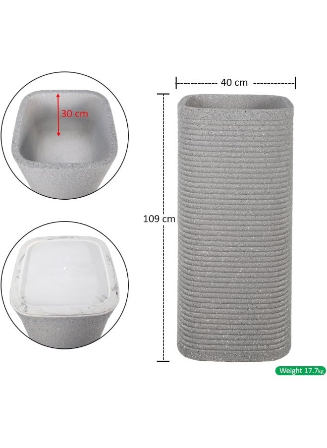 YAHOME Heavy-Duty Plant Pot, Ribbed Concrete-Look Tall Planter Pot with Drainage Holes, Lightweight & Weather-Resistant Flower Vase Suitable for Succulents, Herbs, Garden Pot for Home Office (Large)