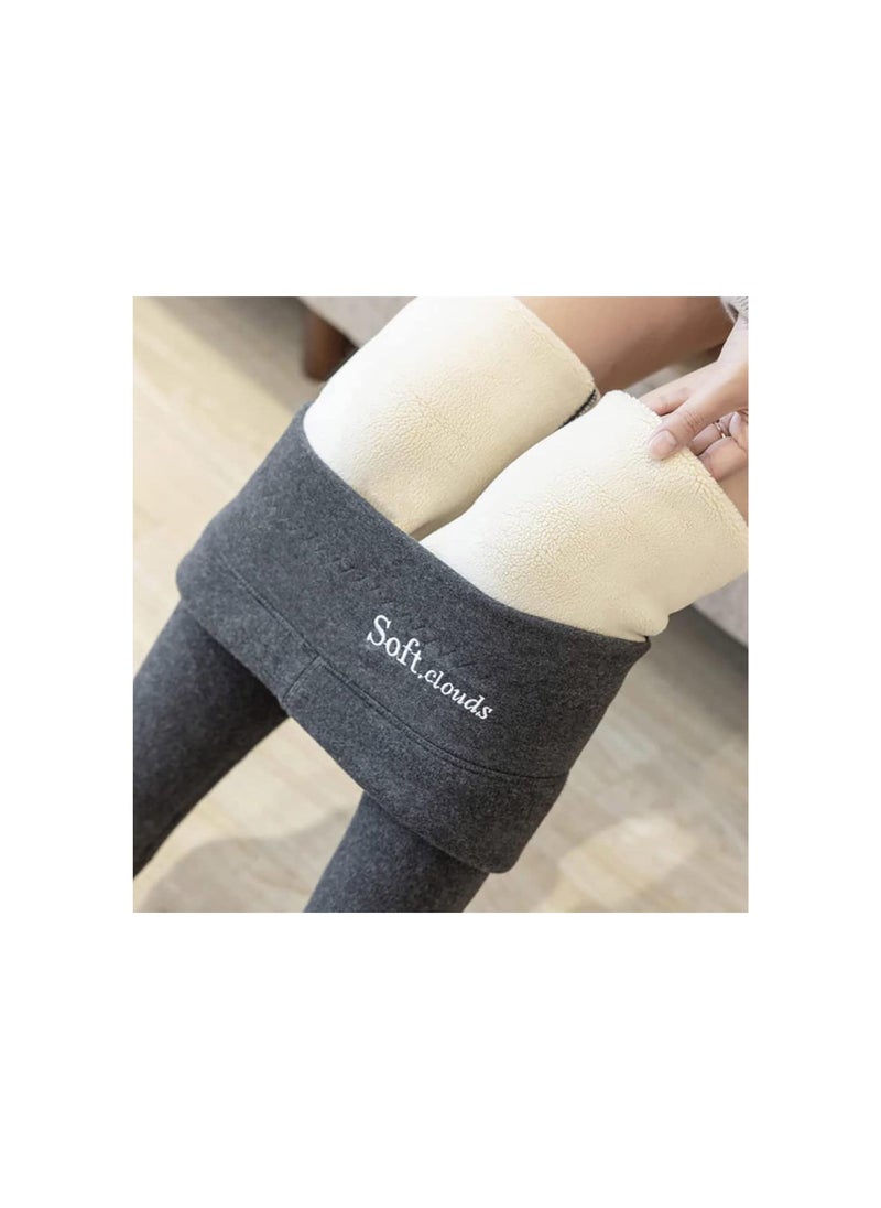 Soft Clouds Fleece Leggings, Casual Warm Winter Solid Pants, Fleece Lined Leggings for Women