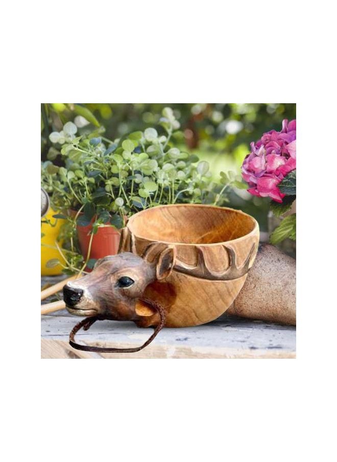 Kuksa Hand-Carved Wooden Mug, Portable Wooden Cup with Lanyard for Coffee Tea Milk Wine Tea,Animal Head Camp Mug for Travelers Outdoor Camping Jungle Craft Gift