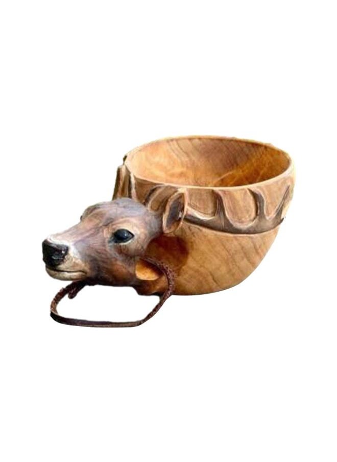 Kuksa Hand-Carved Wooden Mug, Portable Wooden Cup with Lanyard for Coffee Tea Milk Wine Tea,Animal Head Camp Mug for Travelers Outdoor Camping Jungle Craft Gift