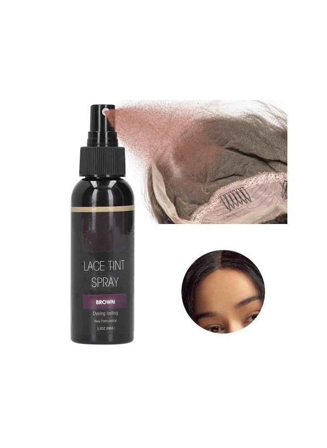 98ml Lace Tint Spray for Lace Wigs Melting and Holding Spray Hair Adhesive for Wigs, Extensions Portable Tint Spray Natural Finishing Hold Glueless Hold On Your Lace Wig(Brown)