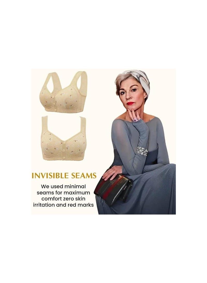 Rosy Fair Bra, Daisy Bras for Older Women, Front Snaps Comfortable & Convenient Breathable Front Button Cotton Bra