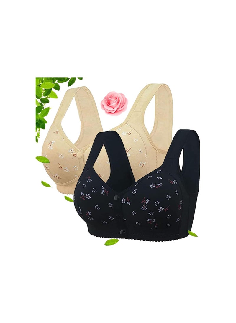 Rosy Fair Bra, Daisy Bras for Older Women, Front Snaps Comfortable & Convenient Breathable Front Button Cotton Bra