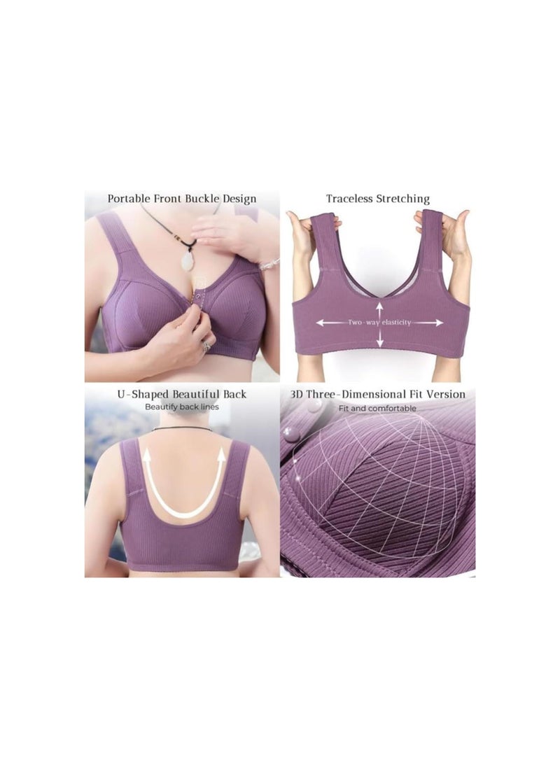 Rosy Fair Bra, Daisy Bras for Older Women, Front Snaps Comfortable & Convenient Breathable Front Button Cotton Bra