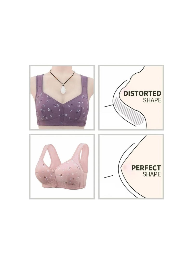 Rosy Fair Bra, Daisy Bras for Older Women, Front Snaps Comfortable & Convenient Breathable Front Button Cotton Bra