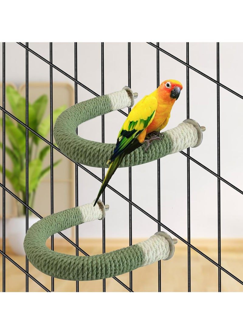 Wooden Bird Perch Stand Toys, U-Shaped Rope Stick for Parakeets, Macaws, and Cockatiels (Green, 2-Pack, Small)