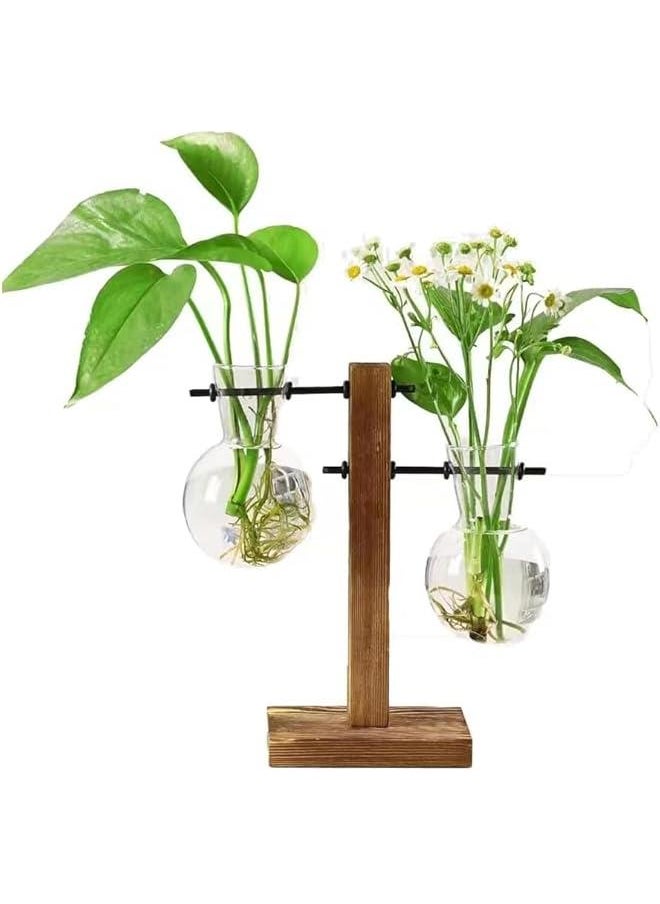 Plant Propagation Station, Plant Terrarium with Wooden Stand, Unique Gardening Birthday Gifts for Women Plant Lovers, Home Office Garden Decor Planter (13-02)