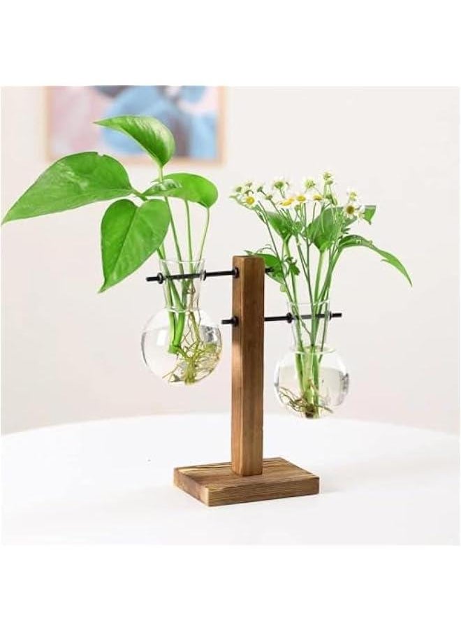 Plant Propagation Station, Plant Terrarium with Wooden Stand, Unique Gardening Birthday Gifts for Women Plant Lovers, Home Office Garden Decor Planter (13-02)