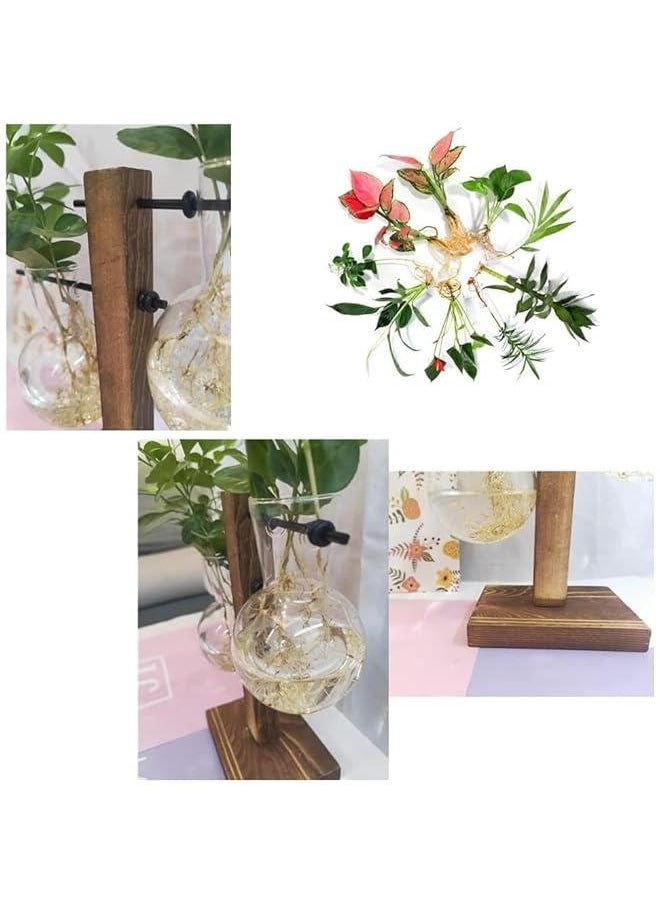 Plant Propagation Station, Plant Terrarium with Wooden Stand, Unique Gardening Birthday Gifts for Women Plant Lovers, Home Office Garden Decor Planter (13-02)