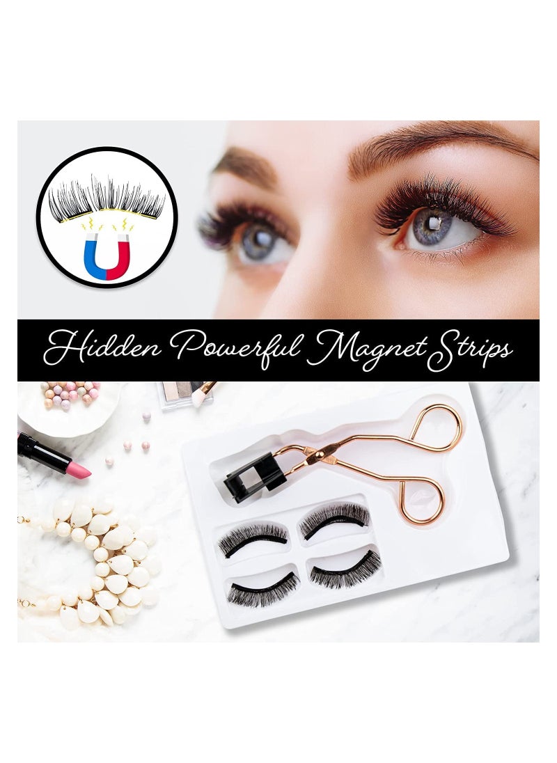 Magnetic Eyelashes 1Pcs Glue-free Magnetic Eyelash Clip with 2 Pairs Magnetic False Eyelashes 0.2mm Ultra Thin Magnet Natural Look Thick Look Reusable 3D False Eyelashes DIY Makeup