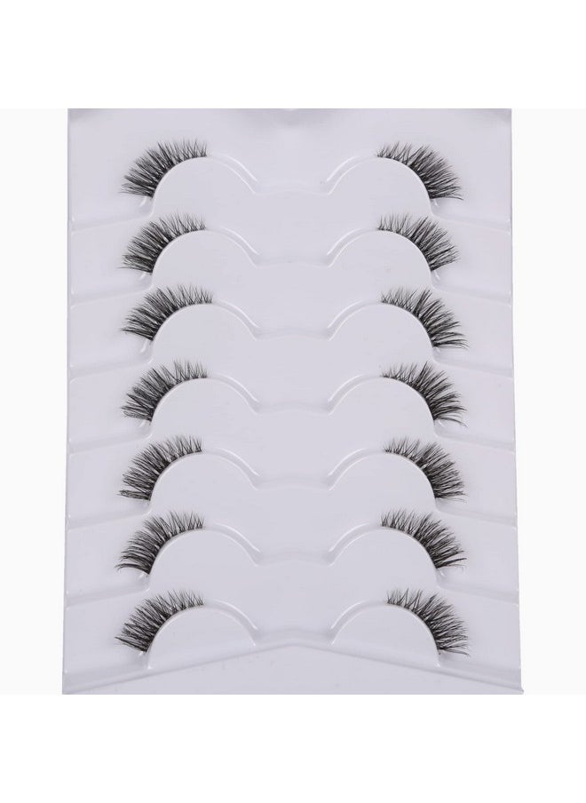 False Eyelashes Natural Half Lashes Short Wispy Clear Band Lashes Pack Cat Eye 3D Faux Mink Lashes Fake Eyelashes 7 Pairs Multipack