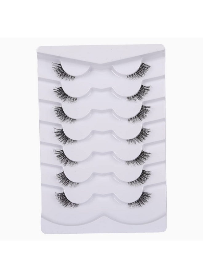 False Eyelashes Natural Half Lashes Short Wispy Clear Band Lashes Pack Cat Eye 3D Faux Mink Lashes Fake Eyelashes 7 Pairs Multipack