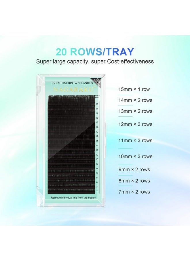 Eyelash Extensions Dark Brown Color 0.07Mm C Curl 7-15Mm Mix Tray Individual Lashes Classic Faux Mink Volume 20 Rows Soft Light