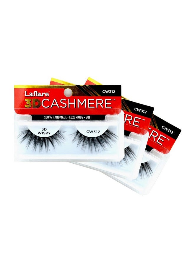 3D Cashmere Eyelashes, Natural Look, Wispy, Glam, Fresh, Fluffy, Soft, Reusable, Luxurious Handmade Strips False Lashes - 3 Packs Bundle Special Cw (Cw312, 3)