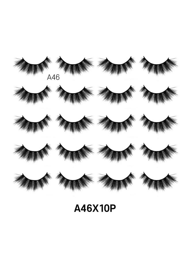 Silk Lashes 3D Faux Mink Eyelashes Multipack, Light, Natural Looking, Professional Easy To Apply Eyelashes In A Knitted Style 10 Pairs Jumbo Pack (A46X10P)