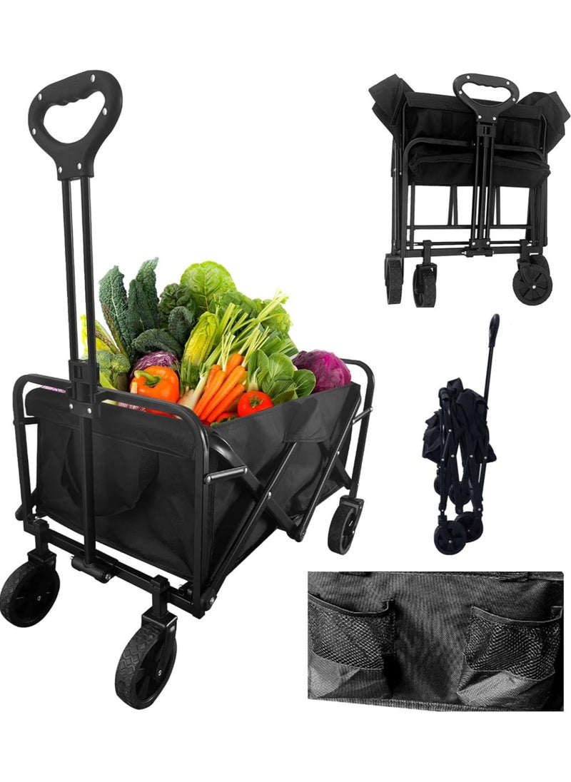 Black Collapsible Wagon with Handle - Convenient and Portable Storage Solution 49x13x66 CM