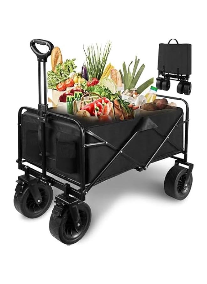 Collapsible Folding Wagon, Wagon Cart Heavy Duty Foldable with Removable Wheels, Utility Grocery Wagon for Camping Shopping Sports (8 inch)