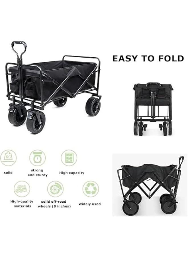 Collapsible Folding Wagon, Wagon Cart Heavy Duty Foldable with Removable Wheels, Utility Grocery Wagon for Camping Shopping Sports (8 inch)