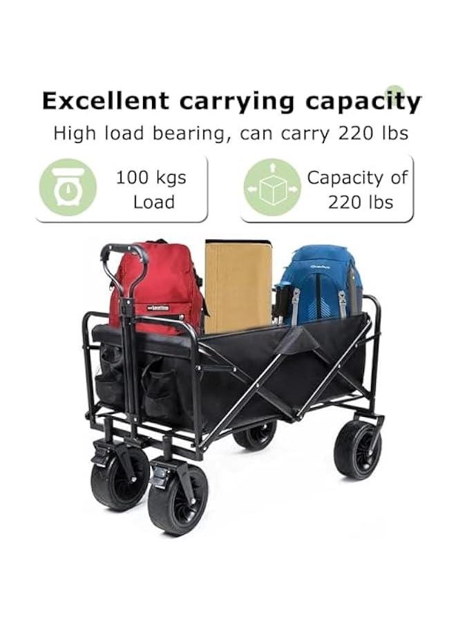 Collapsible Folding Wagon, Wagon Cart Heavy Duty Foldable with Removable Wheels, Utility Grocery Wagon for Camping Shopping Sports (8 inch)