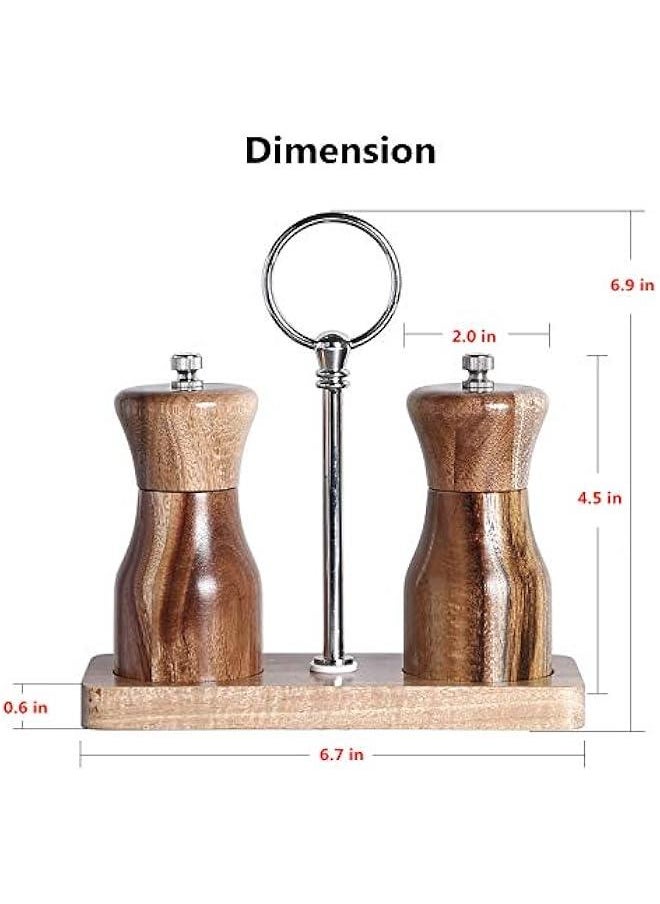 Acacia Wood Salt and Pepper Grinder Set, Manual Pepper mill, Refillable, Adjustable Coarseness Ceramic Rotor, with Wooden Stand Holder Tray