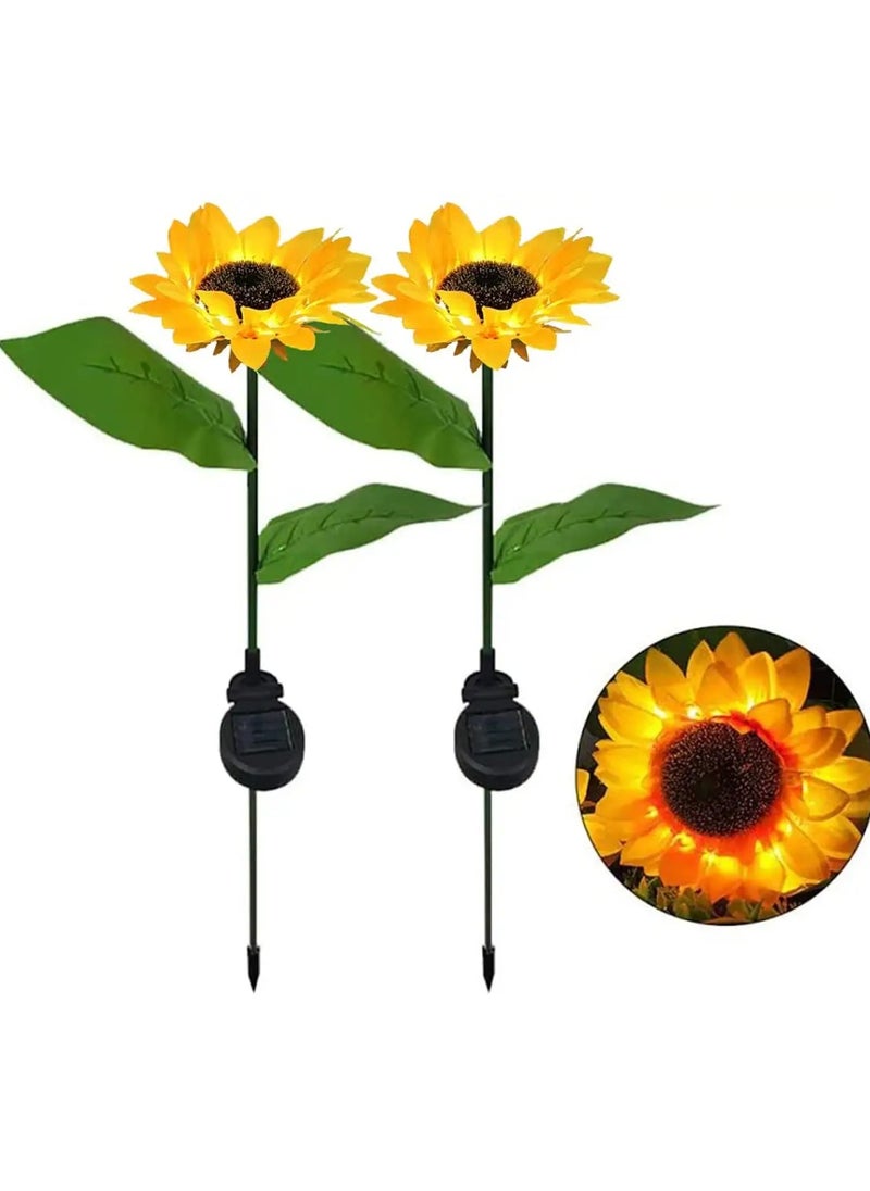 2 Pack Solar Garden Stake Lights, Outdoor Sunflower Lights, LED Solar Powered Lights for Patio Lawn Garden Yard Pathway Decoration, Outdoor Solar Sunflower Lights, Waterproof LED Solar Path Lights