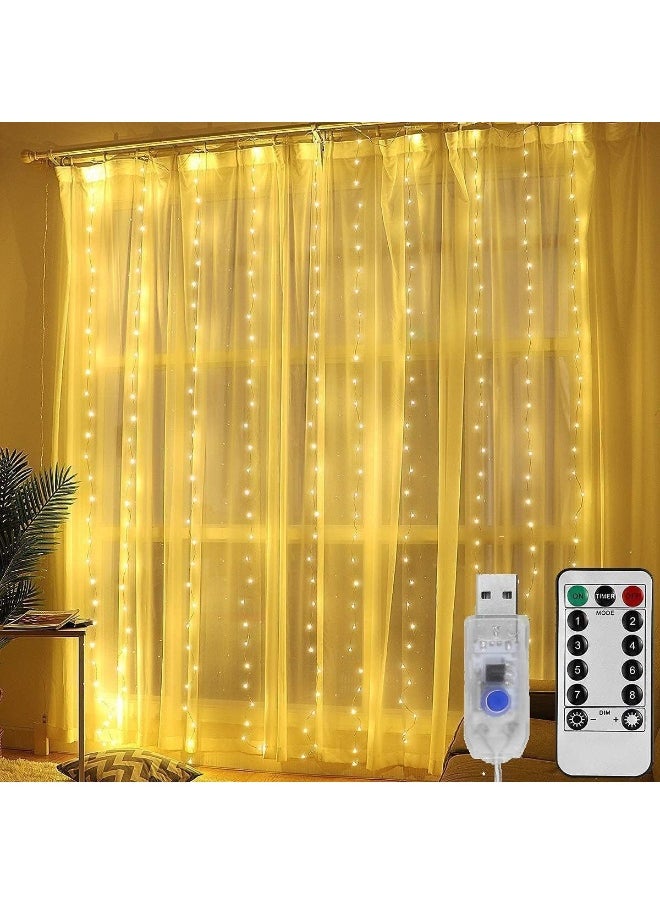 Looxdo 8 Modes 300 LEDs 10 Fairy Light Curtain Lights, 3m Each with Remote and USB Power Supply