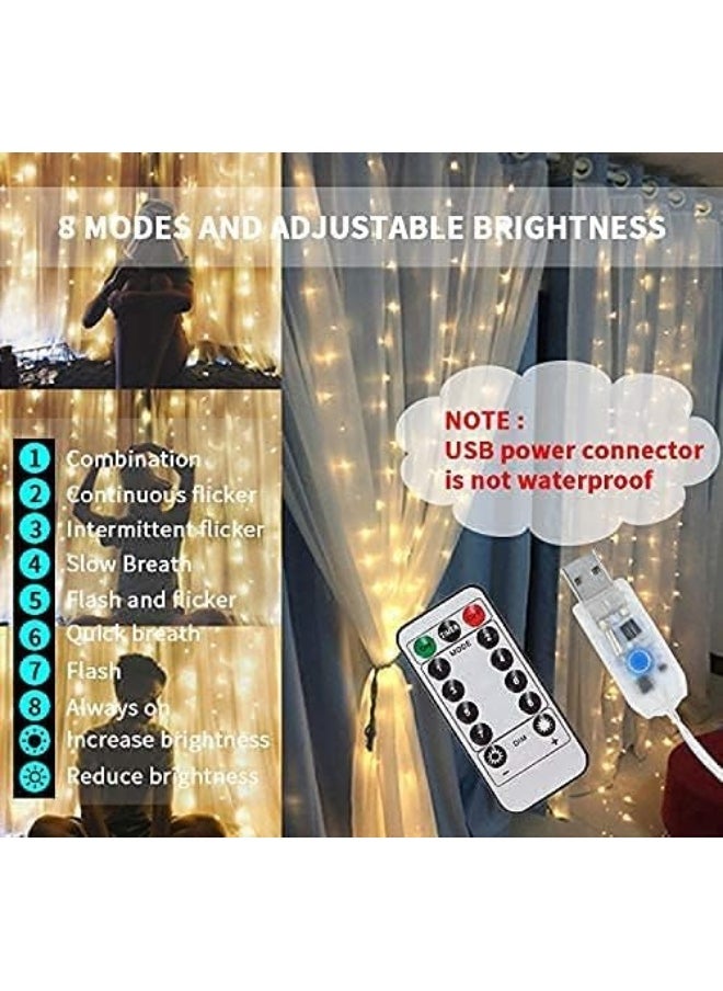 Looxdo 8 Modes 300 LEDs 10 Fairy Light Curtain Lights, 3m Each with Remote and USB Power Supply