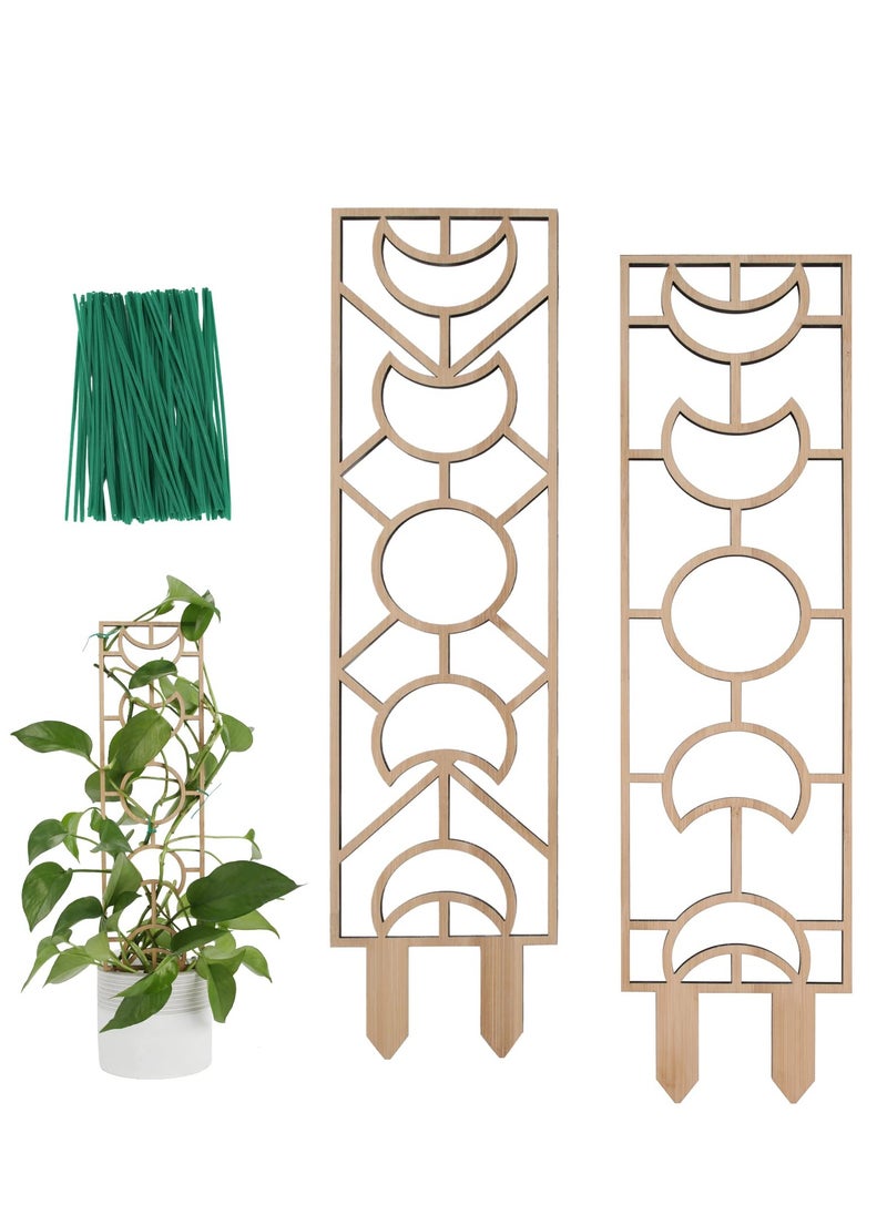 Plant Trellis for Climbing Plants Indoor Pot, 16inch Small Wooden Trellis for Potted Plants with Moisture-Proof Layer for Vines Ivy Houseplants, Moon and Geometric Shape Design