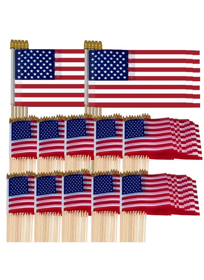 410 Pcs Small American Flags On Stick - 5X8 Inch Mini American Flags With Safety Spear Tip - Bulk Solid Wooden Pole Handheld Us Flag For Parades Independence Day Memorial Day 4Th Of July Decorations