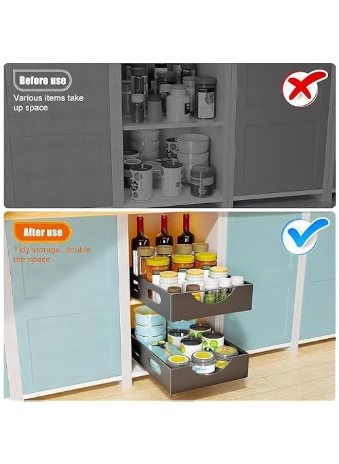 Pull Out Cabinet Organizer Fixed With Adhesive Nano Film,Heavy Duty Storage and Organizer Sliding Drawer Pantry Shelves,Pull Out Cabinet Organizer for Kitchen,Living Room,Bathroom,Home (Black)