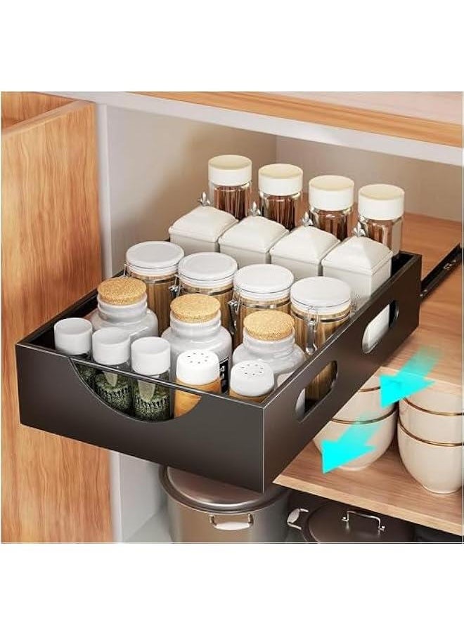 Pull Out Cabinet Organizer Fixed With Adhesive Nano Film,Heavy Duty Storage and Organizer Sliding Drawer Pantry Shelves,Pull Out Cabinet Organizer for Kitchen,Living Room,Bathroom,Home (Black)