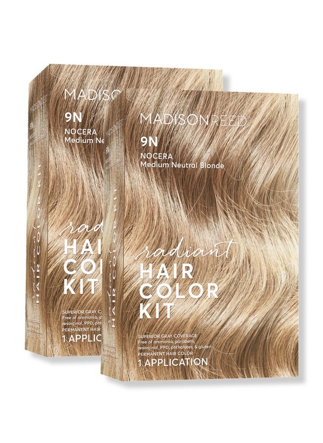 Radiant Hair Color Kit, Medium Neutral Blonde For Superior Gray Coverage, Ammonia-Free, 9N Nocera Blonde, Permanent Hair Dye, Pack Of 2