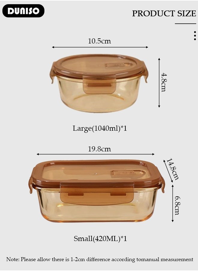 2 PCS Glass Lunch Box with Tableware, Leak-Proof Bento-Style Food Container with Airtight Lid and Divided, Reusable Airtight Food Storage Box with Lunch Bag, Food Storage Containers for Adults Kids Teens, Glass Meal Prep Containers for Storage/Food Container/Bento Lunch Box