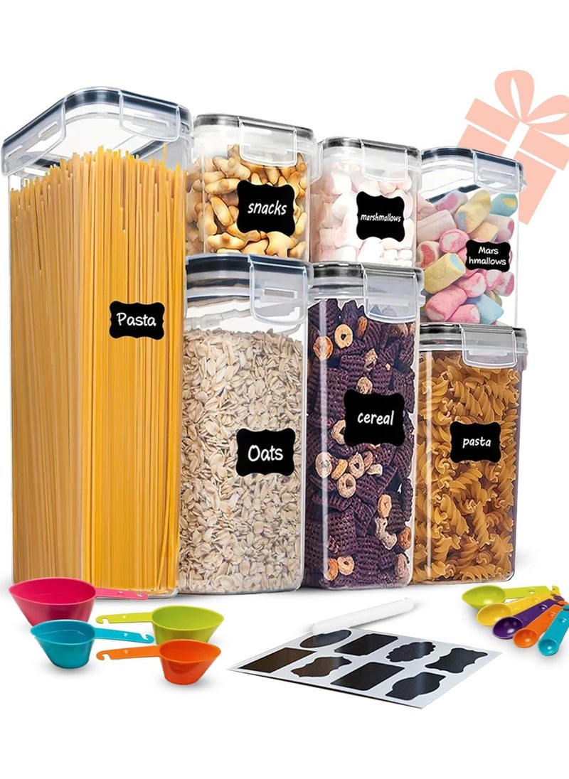 Food Storage Containers 7pcs-Leak-proof Airtight with 24 Labels And Markers- BPA Free Plastic Food Containers For Organizing Pantry Kitchen