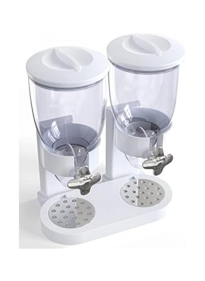 Dual Food Dispenser - Dry Food Dispenser Perfect As A Candy, Nuts, Rice, Granola, Cereal & more Dispenser. Dispenses 1 Ounce Per Twist! Stores Food, and Keeps Your Food fresh (White)