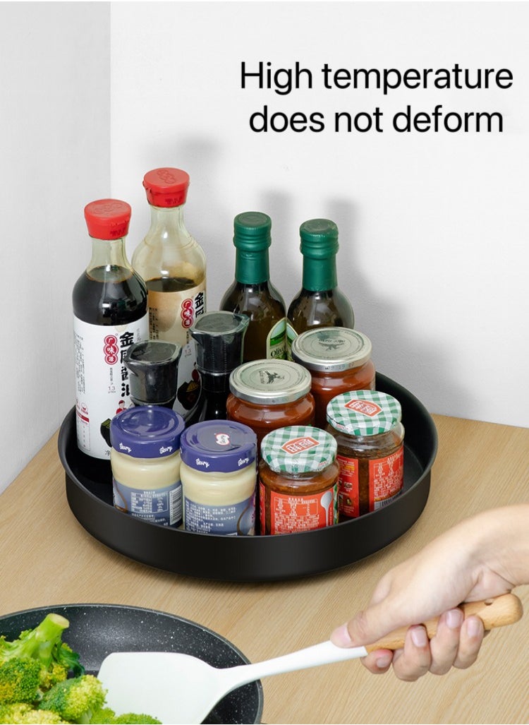 Multi functional rotatable seasoning rack with thickened storage rack, suitable for kitchen, bathroom, and dressing table, double-layer black