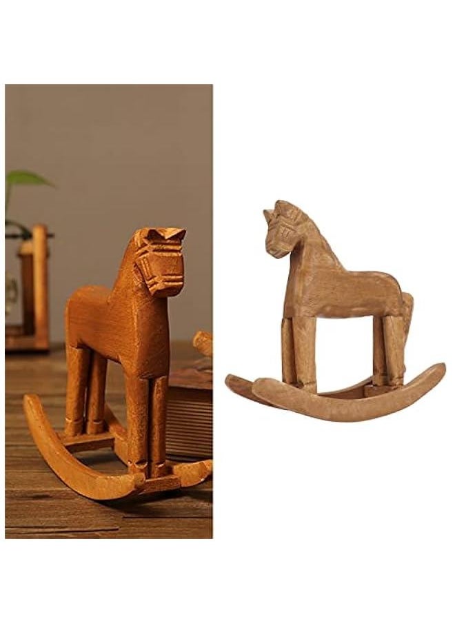 Wooden Rocking Horse Table Decoration, 18.5X 6X 18cm Safe and Sturdy Pine Rocking Horse Decor for Decorating Bedside Tables, Bookshelves, Windowsills